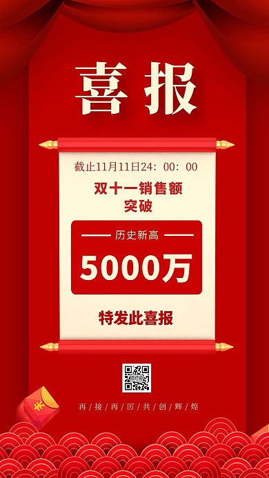 双十一销售额喜报战报红色手机海报