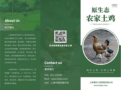 绿色简约摄影农家土鸡宣传册三折页