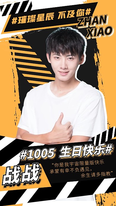 个性黄黑潮酷生日祝福应援手机海报