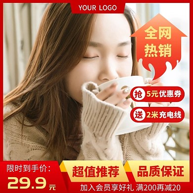 电商红色简约热水袋主图直通车