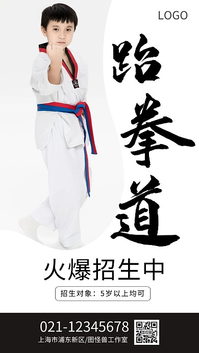 跆拳道大气简约招生手机海报