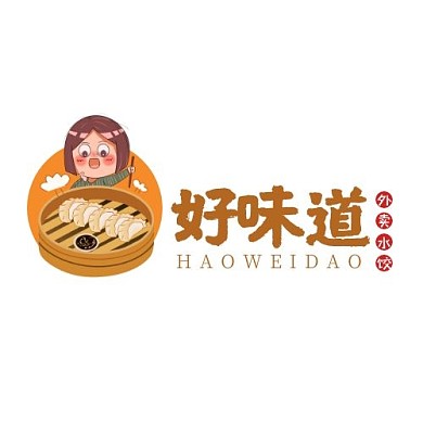 好味道外卖水饺黄色卡通手绘logo标志