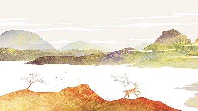 图怪兽原创元素古风中式背景大自然风景装饰画