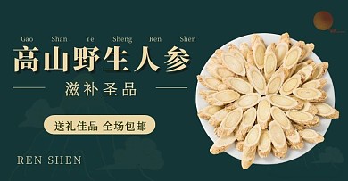 高山野生人参保健品墨绿色简约电商横版海报
