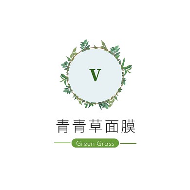 绿色树叶手绘插画面膜头像logo