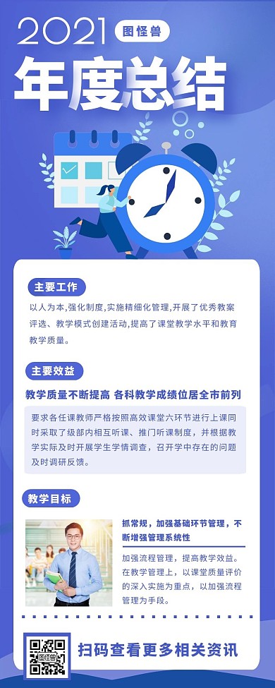 蓝色简约大气学校项目年度总结营销长图