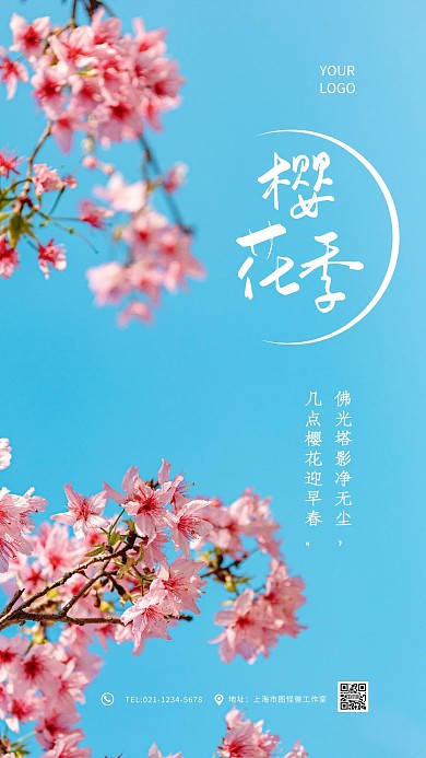 简约大气摄影风诗意清新樱花摄影图海报 