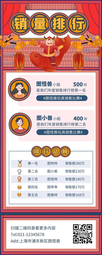 红色复古风销量排行榜长图