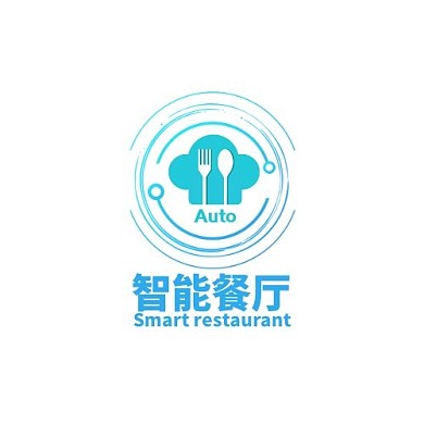 智能餐厅科技感蓝色刀叉LOGO