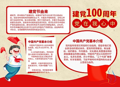 红黄手绘建党节建党百年手抄报