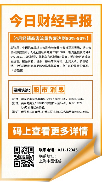 每日财经早报简约商务手机海报