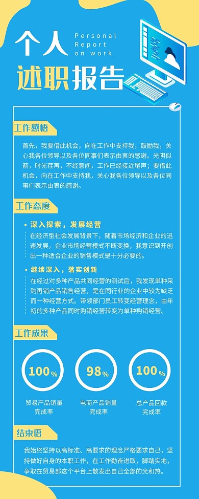 简约蓝色个人述职报告长图