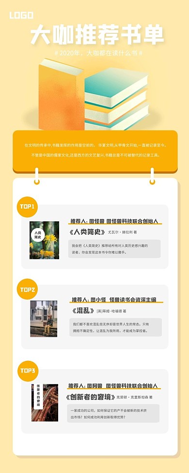黄色清新书籍推荐营销长图