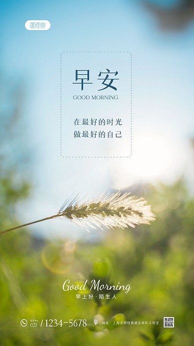 简约绿色清新唯美早安创意摄影图海报