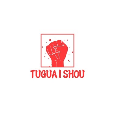 红色剪纸风格拼搏进取拳头logo设计