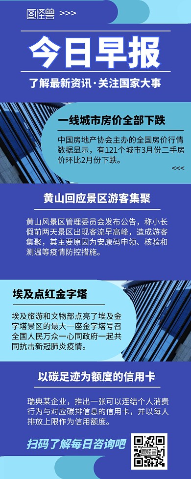 蓝色摄影图简约科技感新闻早报营销长图