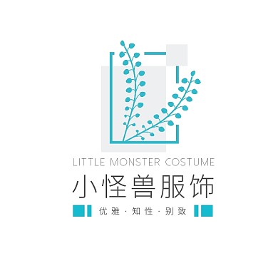 蓝色灰色卡通插画矩形边框服饰服装logo