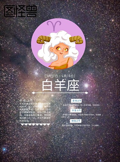 星座运势+手机海报+运势+白羊座+星空