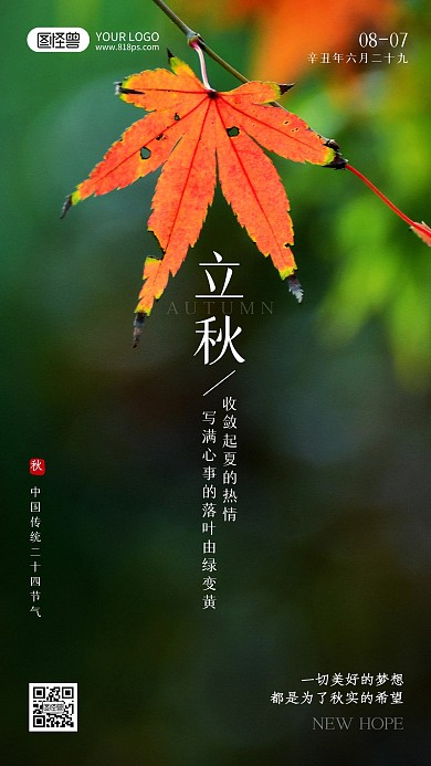 立秋节气简约风摄影图海报
