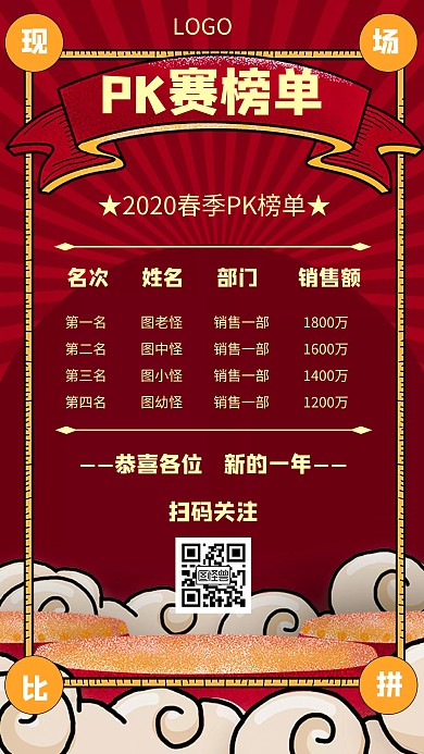 pk赛榜单几何风格宣传手机海报