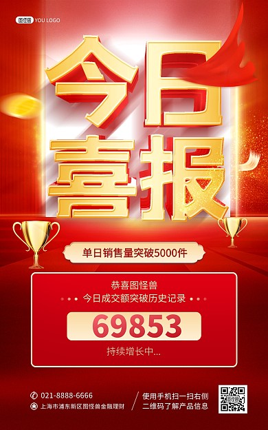 原创今日喜报企业销售冠军红色喜庆竖版海报