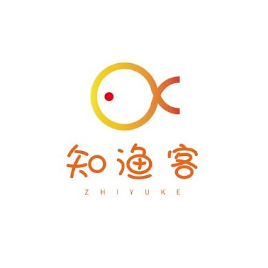 橙色简约创意鱼logo知渔客logo设计