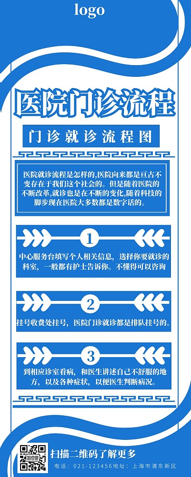 医院门诊流程宣传蓝色营销长图