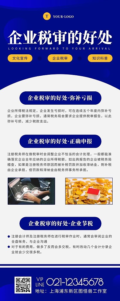 简约风蓝色白色税审科普营销长图