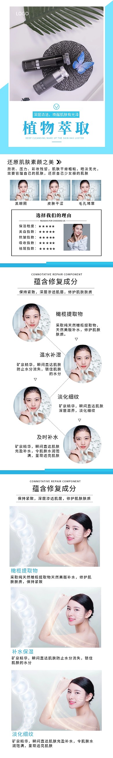护肤课程蓝色简约竖版淘宝宣传详情页