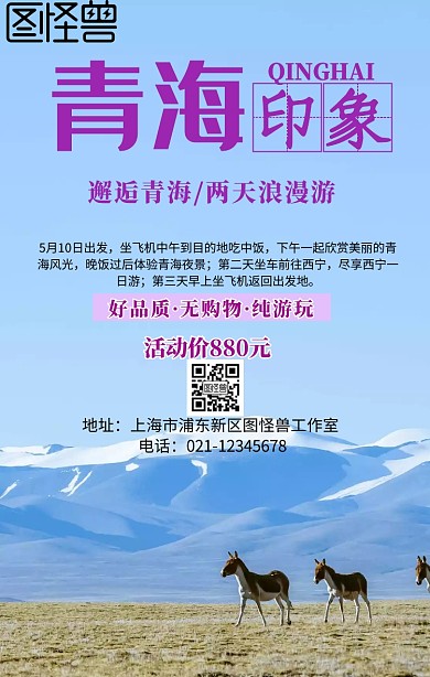 简约青海西藏旅游海报	