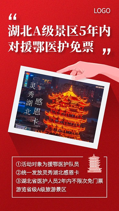 湖北A级景区对援鄂医护免票手机海报