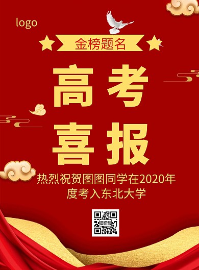高考简约风红色喜报宣传竖版海报