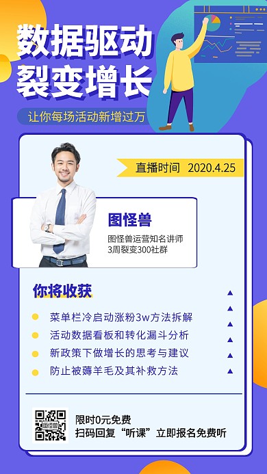 新媒体裂变增长课程手机海报