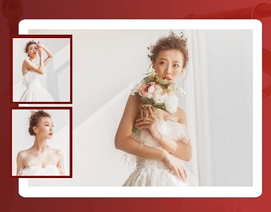 红色白色婚纱结婚幸福照片拼图