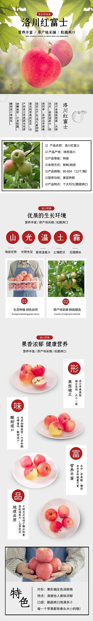 洛川苹果电商精品脆甜水果简约详情页