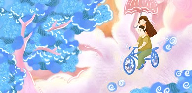 图怪兽原创卡通梦幻粉色少女父女