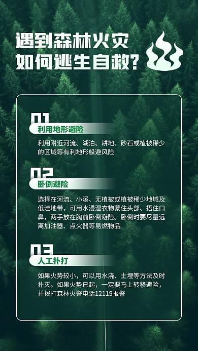 森林火灾逃生自救科普手机海报
