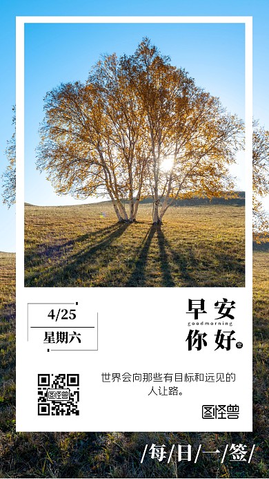 简约励志槐树植物落日日签