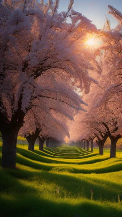 自然风景樱花林AI数字作品