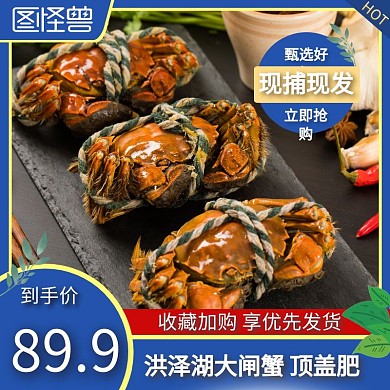 洪泽湖大闸蟹蓝色简约主图直通车