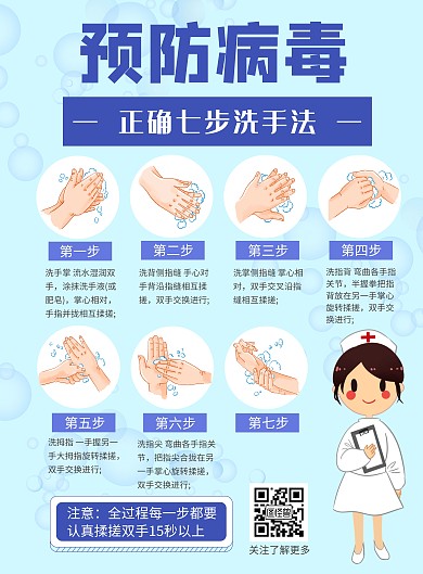 蓝色预防病毒正确洗手七步法