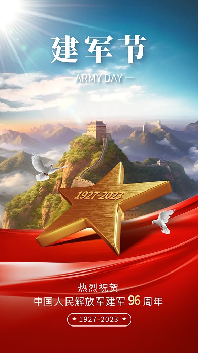 建军节合成特效手机海报