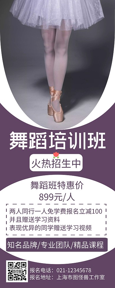 紫色简约大气儿童舞蹈易拉宝