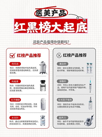 医疗医美产品红黑榜小红书配图内页