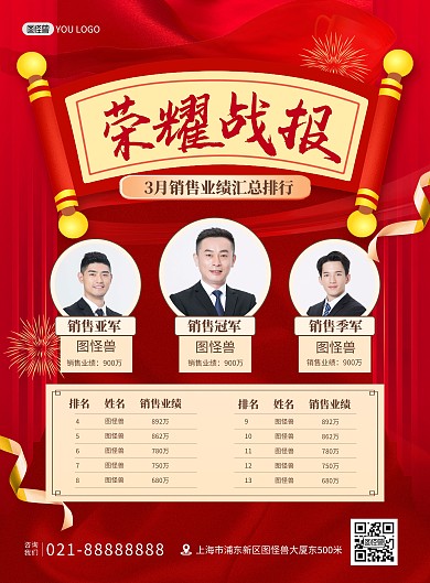 业绩表彰排行榜喜报红金风海报