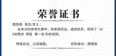 比赛荣誉证书横板海报简约