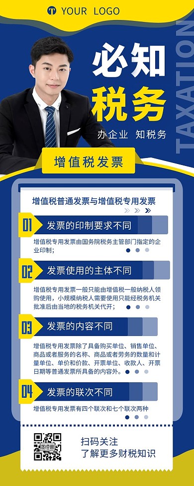 财税知识分享介绍宣传简约营销长图设计