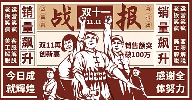 复古创意年代大字报双十一战报横版海报