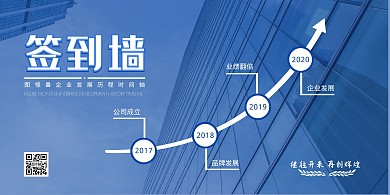  蓝色科技公司企业发展时间轴签到墙