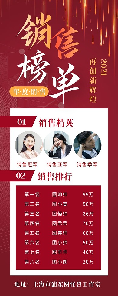 年度销售榜单宣传红色大气营销长图